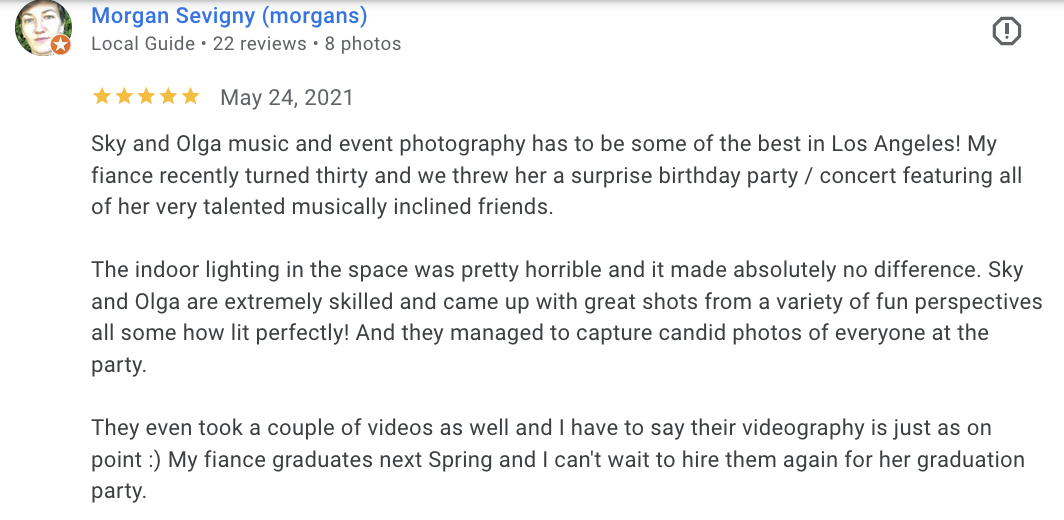Actual Google review for Unicorn Productions L.A.