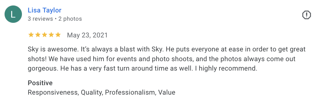 Actual Google review for Unicorn Productions L.A.