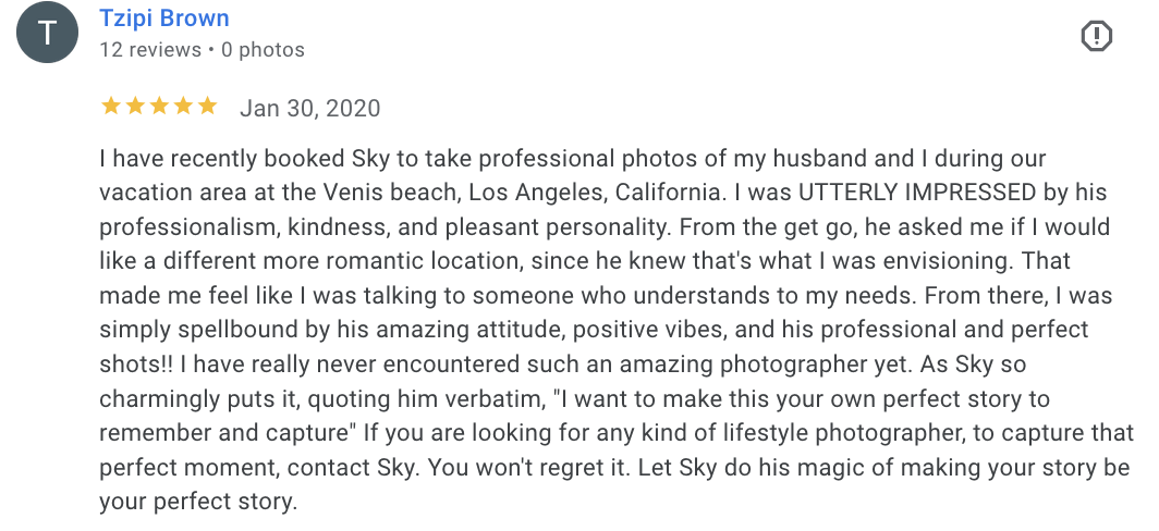 Actual Google review for family lifestyle photography