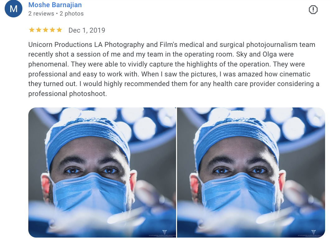 Actual Google review for family photography