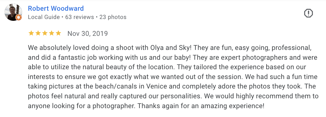 Actual Google review for Unicorn Productions L.A.
