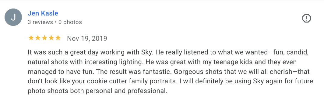 Actual Google review for Unicorn Productions L.A.
