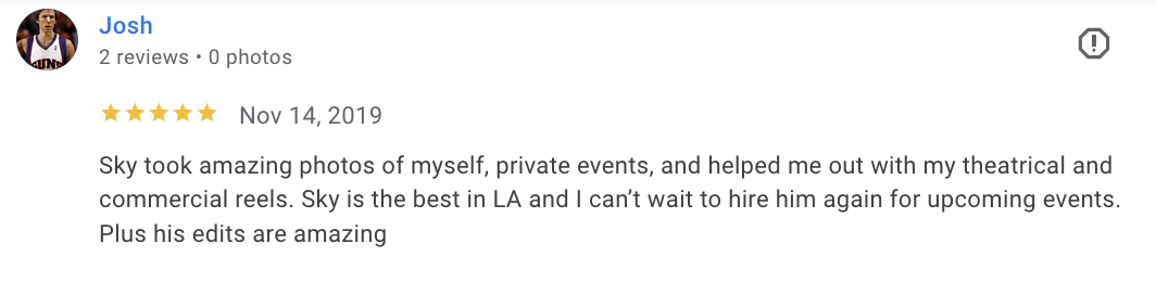 Actual Google review for Unicorn Productions L.A.