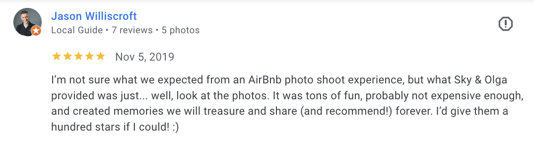 Actual Google review for Unicorn Productions L.A.