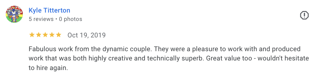 Actual Google review for Unicorn Productions L.A.