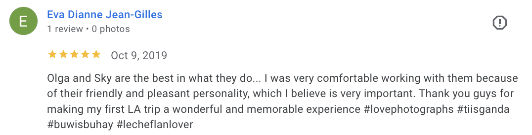 Actual Google review for Unicorn Productions L.A.