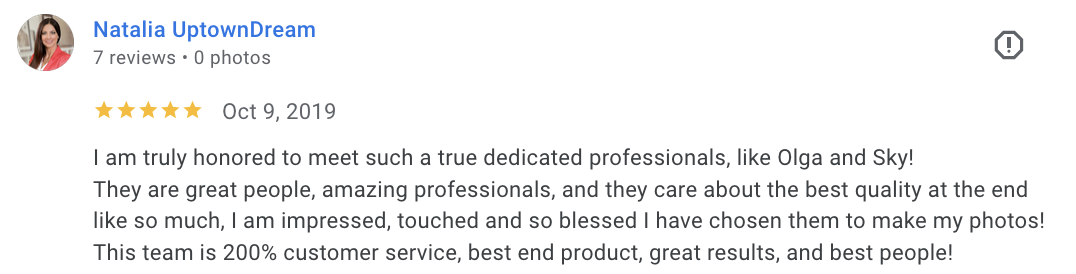 Actual Google review for Unicorn Productions L.A.