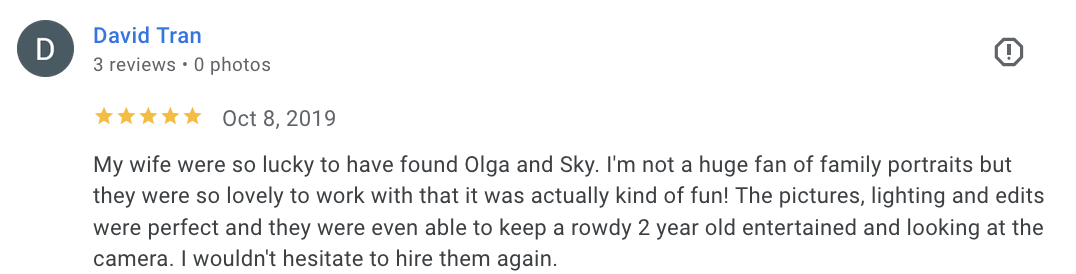 Actual Google review for Unicorn Productions L.A.