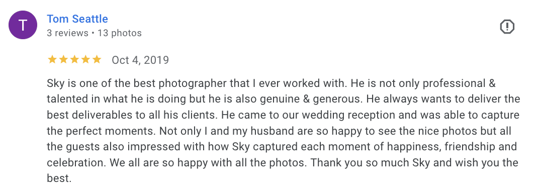 Actual Google review for Unicorn Productions L.A.