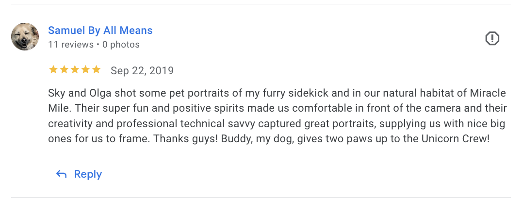 Actual Google review for Unicorn Productions L.A.