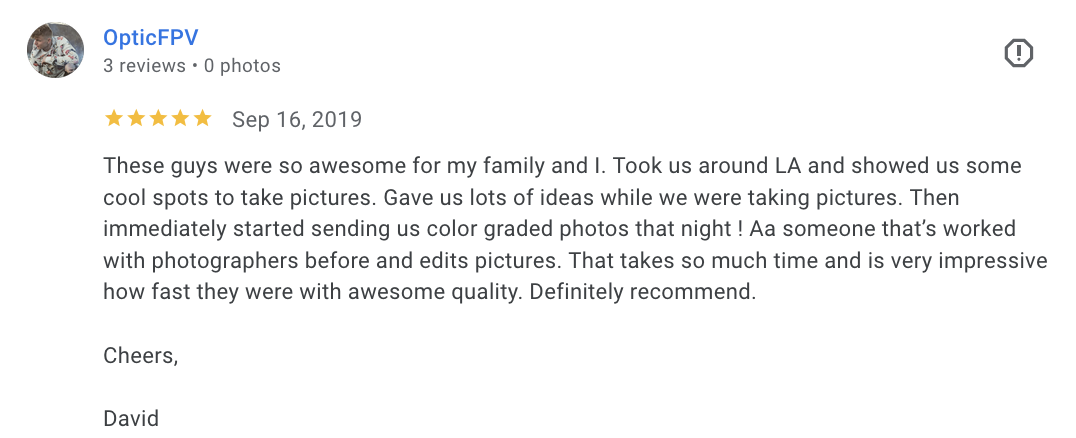 Actual Google review for Unicorn Productions L.A.