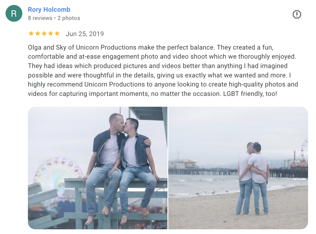 Actual Google review for Unicorn Productions L.A.