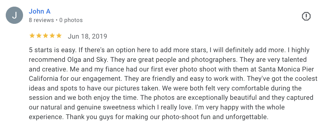Actual Google review for Unicorn Productions L.A.