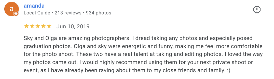 Actual Google review for Unicorn Productions L.A.