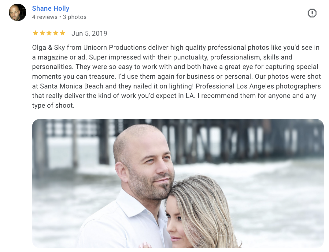 Actual Google review for Unicorn Productions L.A.