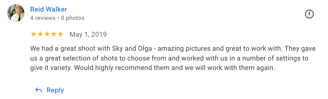 Actual Google review for Unicorn Productions L.A.