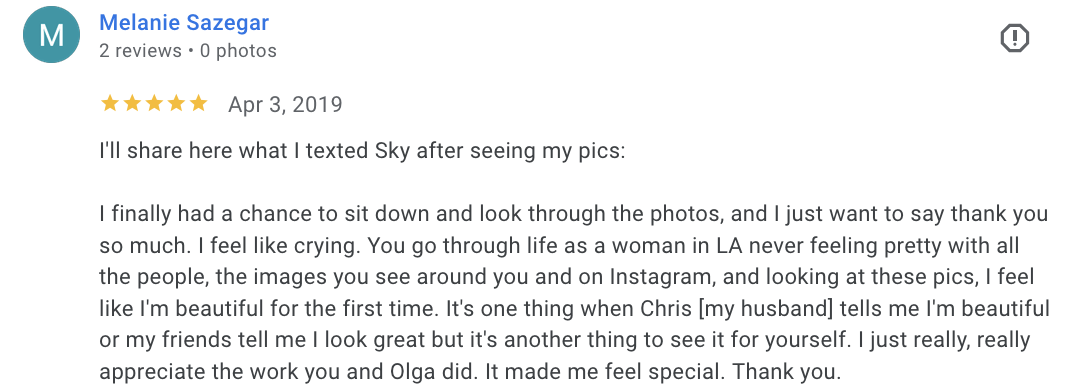 Actual Google review for Unicorn Productions L.A.